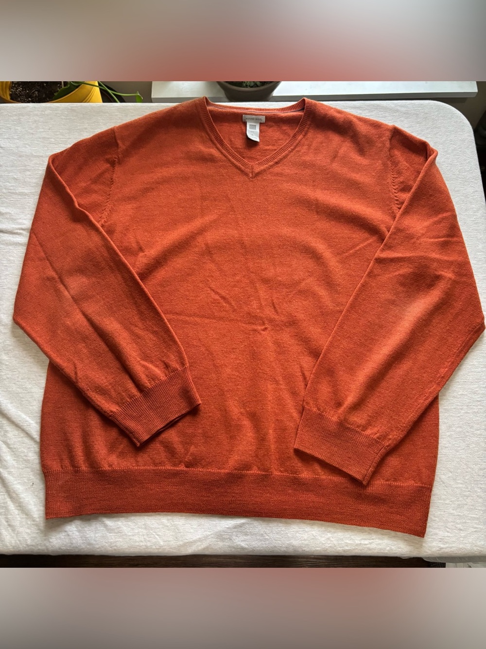 GAP 100% Merino Wool V-Neck Sweater XL Burnt Orange Lightweight Knit